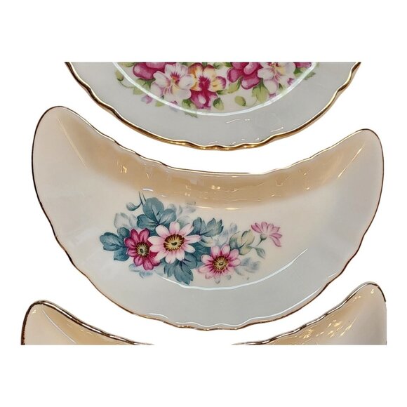 SET of 6 CMI CHADWICK Vintage 1/2 MOON CRESCENT DISHES Maple Leaf Flowers JAPAN - Picture 11 of 16